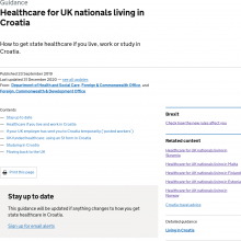 Healthcare for UK nationals living in Croatia [Updated 31st December 2020]